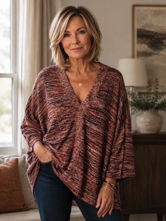 purejill Sweaters - Purejill by J. Jill Campari Marled V-Neck Oversized Sweater Size XL